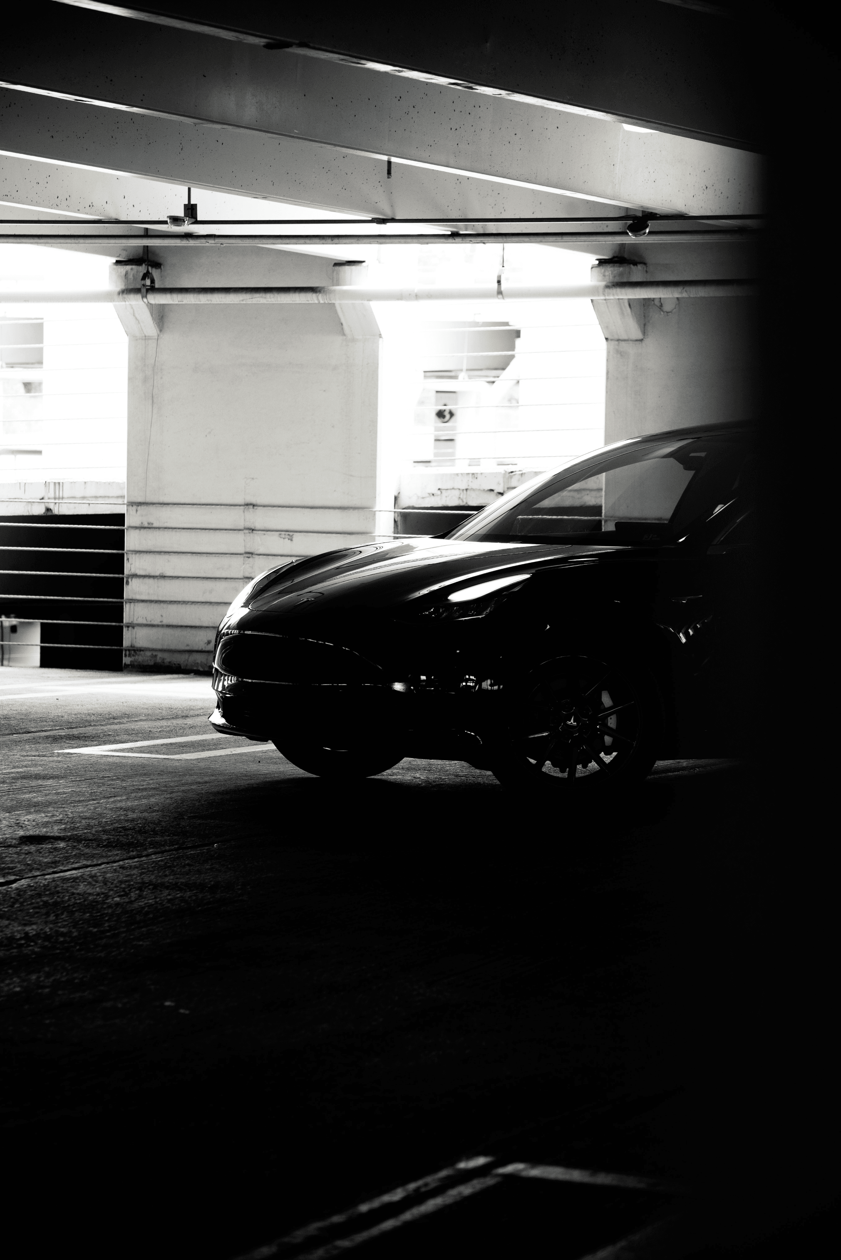 Electric car in a car park