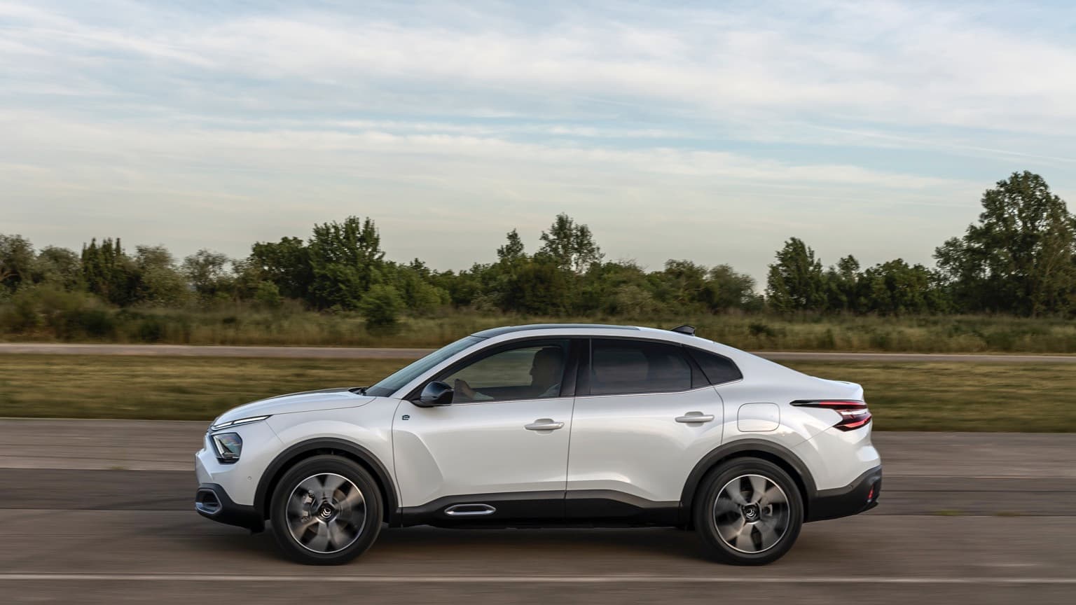 a white car on a road