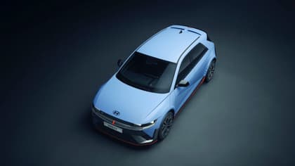 a blue car with red stripe