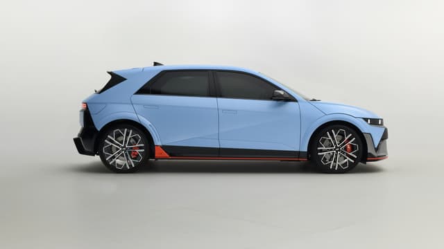 a blue car with black stripes