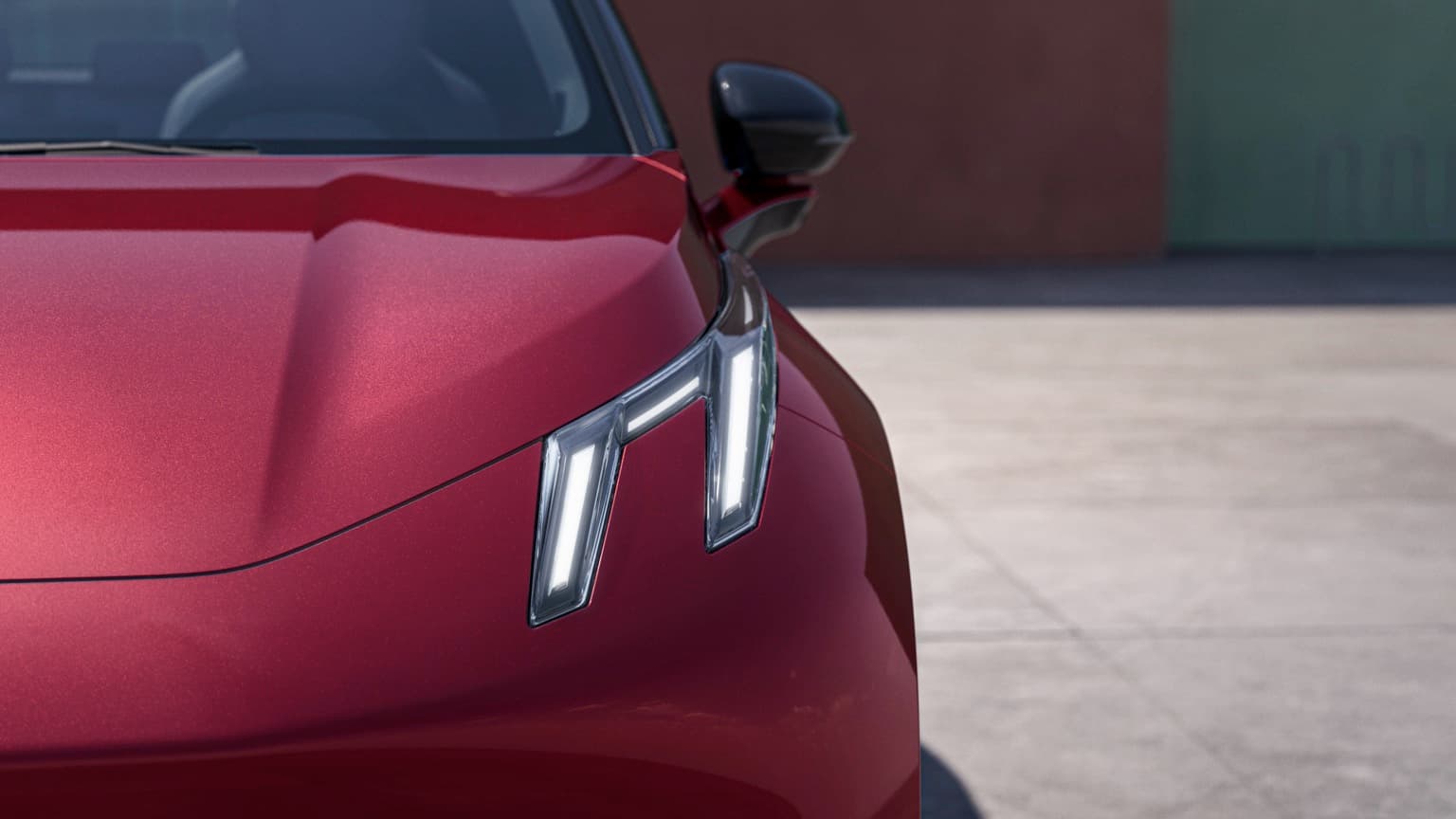 the front of a red car