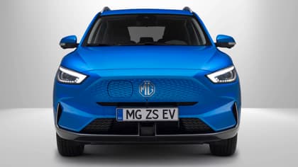 the front of a blue car