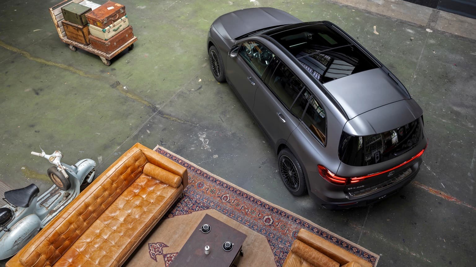 a car parked in a room