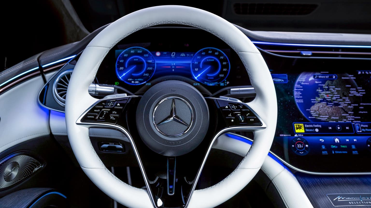 a steering wheel and dashboard of a car