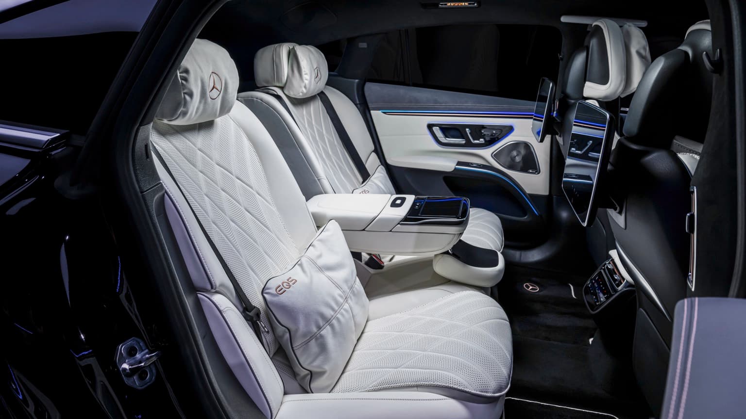 the back seats of a luxury car	