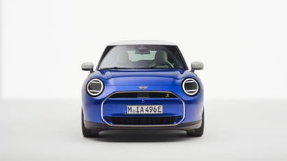 the front of a blue car