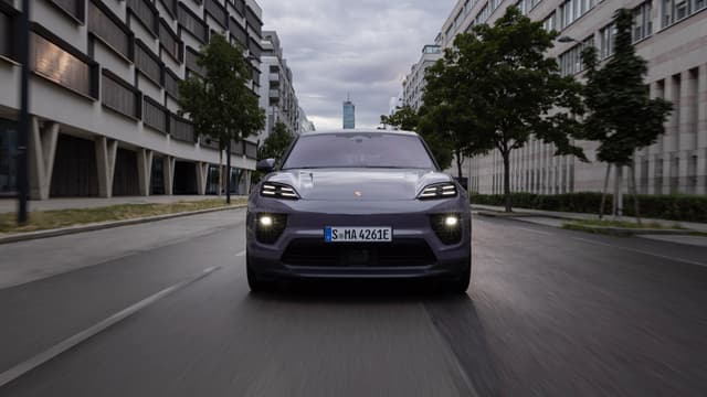 a car driving down a street