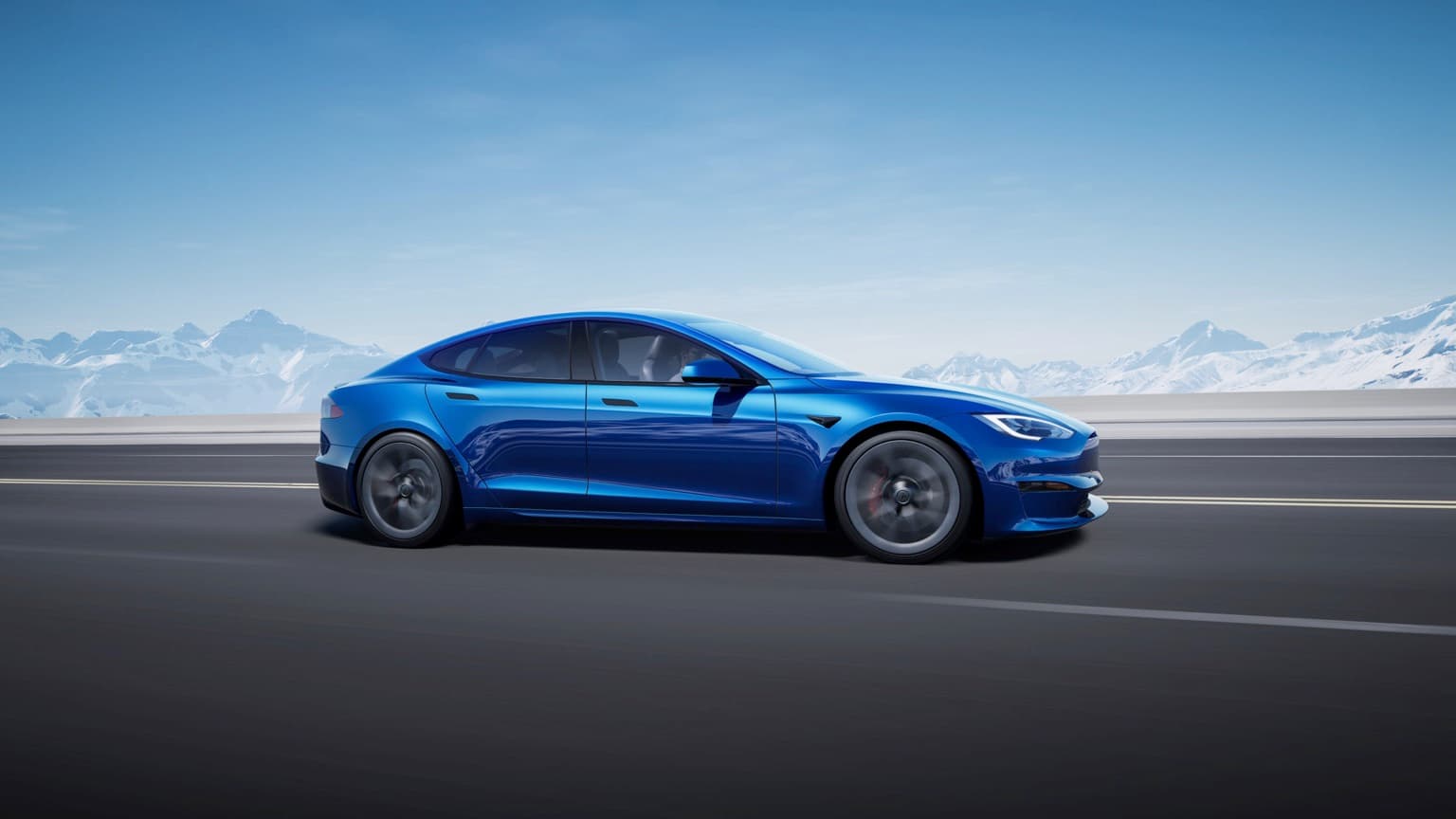 a blue car on a road