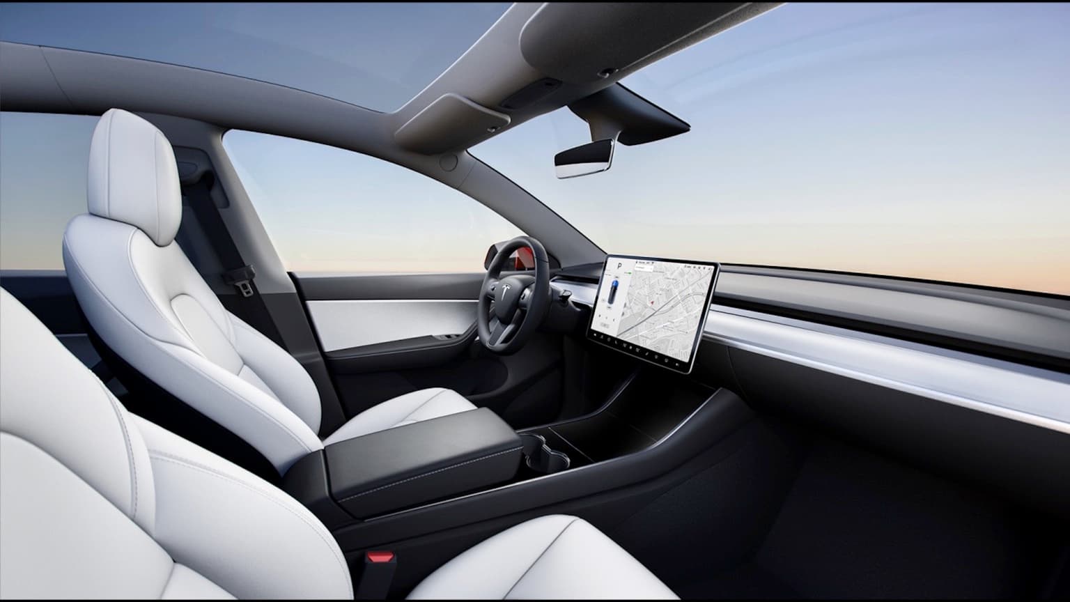 inside a car with a screen on the front seat