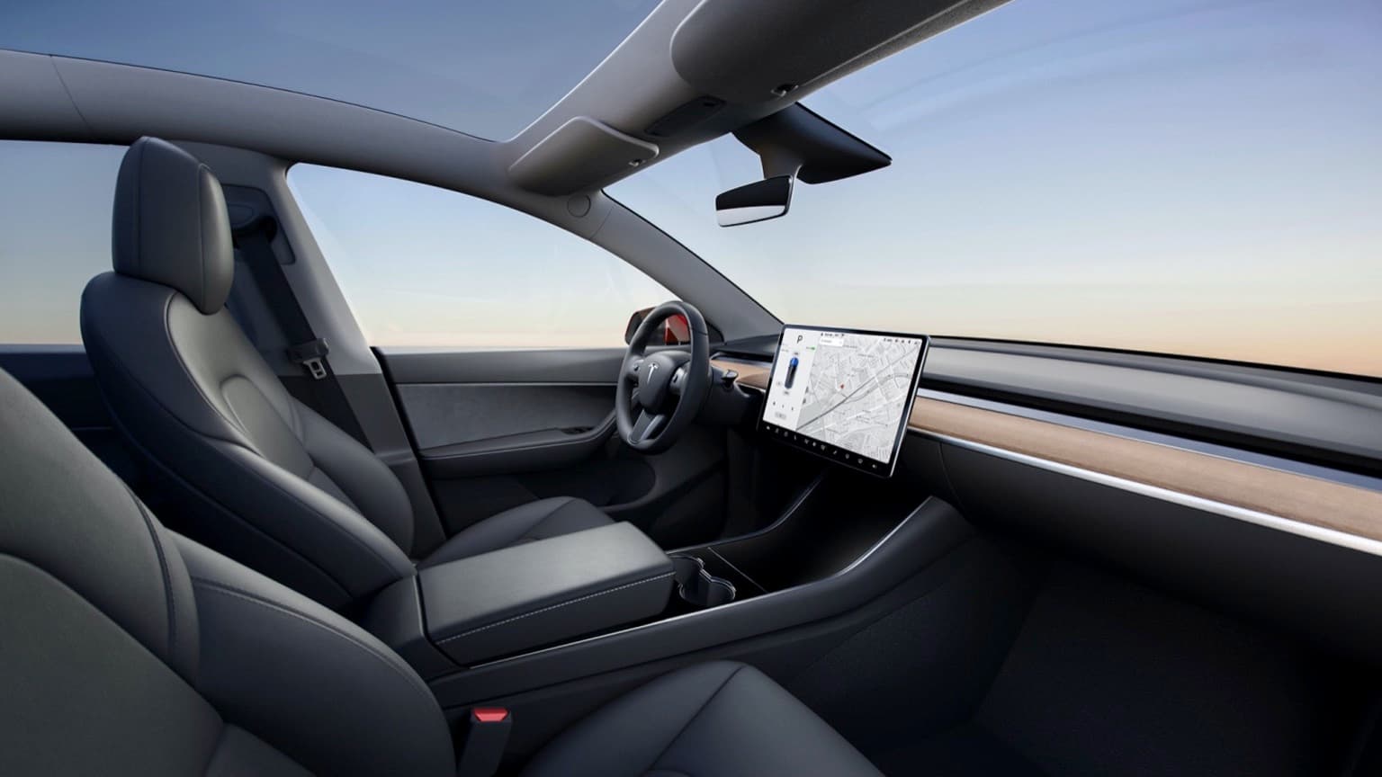 inside a car with a screen on the front seat