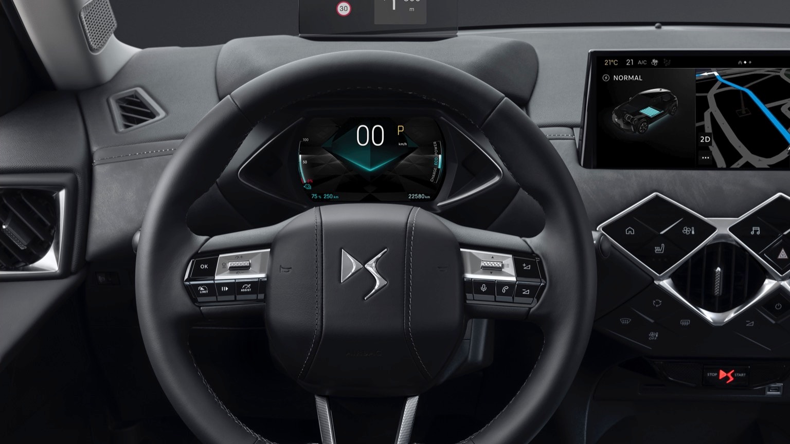 the steering wheel and dashboard of a car