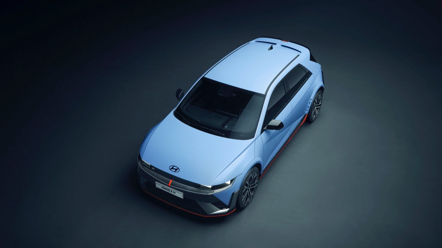 a blue car with red stripe