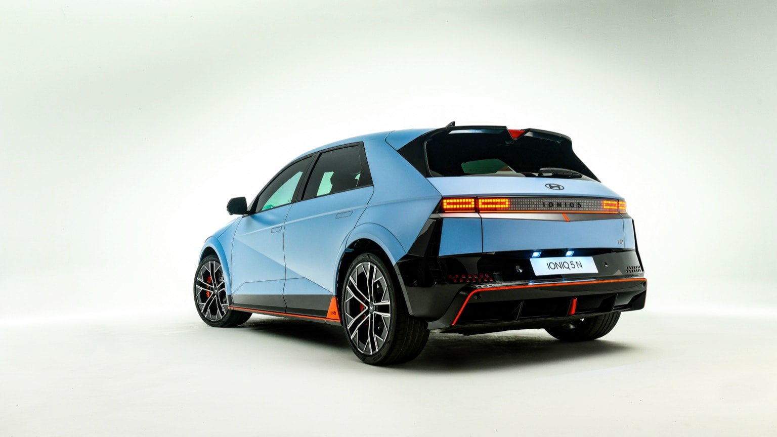a blue car with red accents