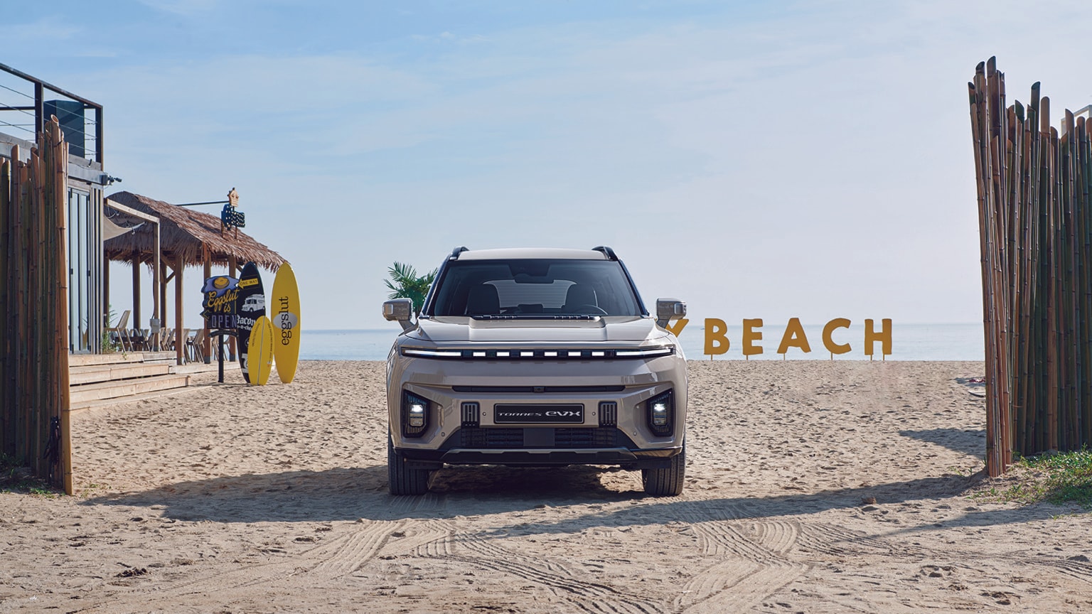 a car parked on a beach