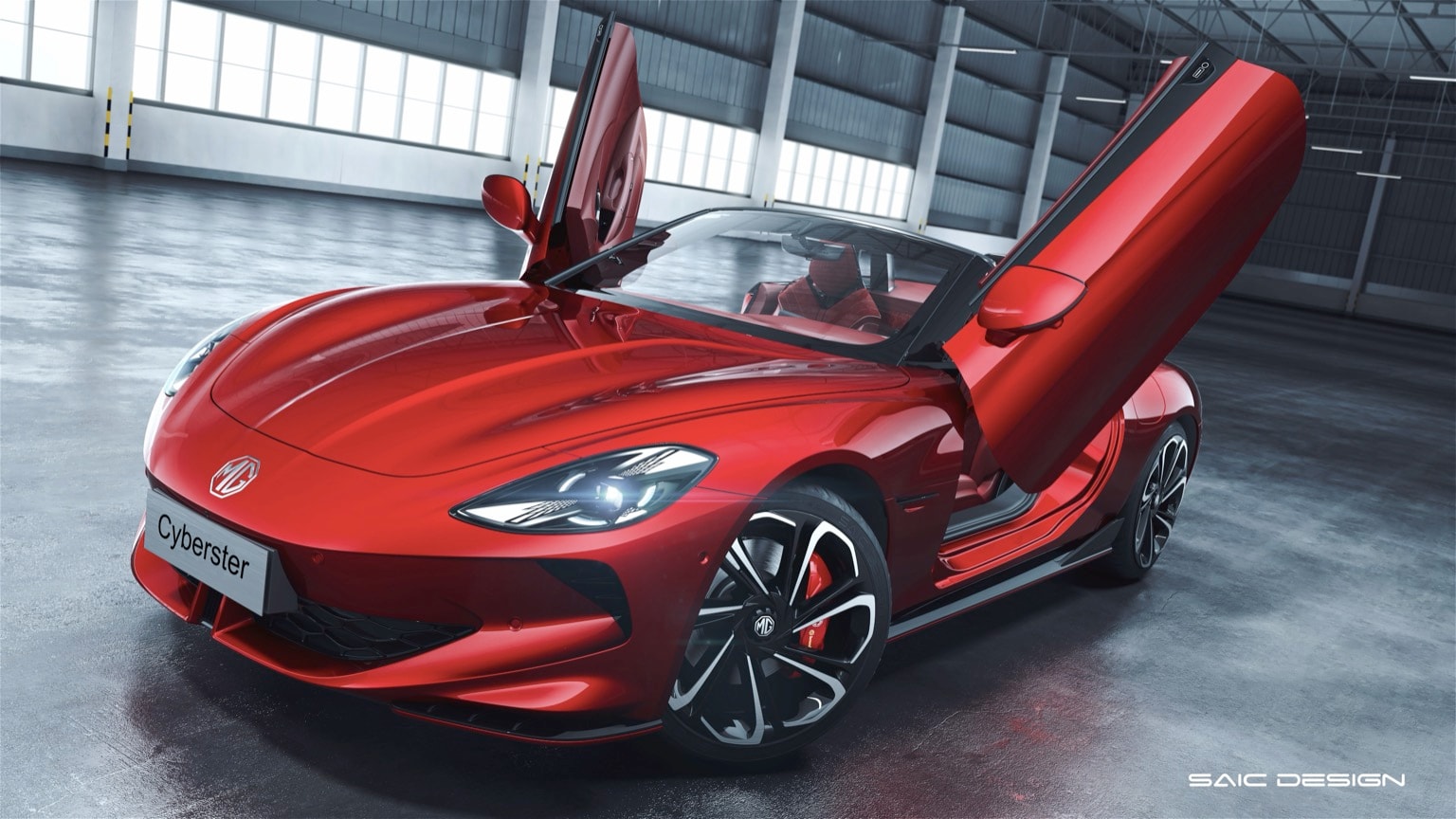 a red sports car with its doors open