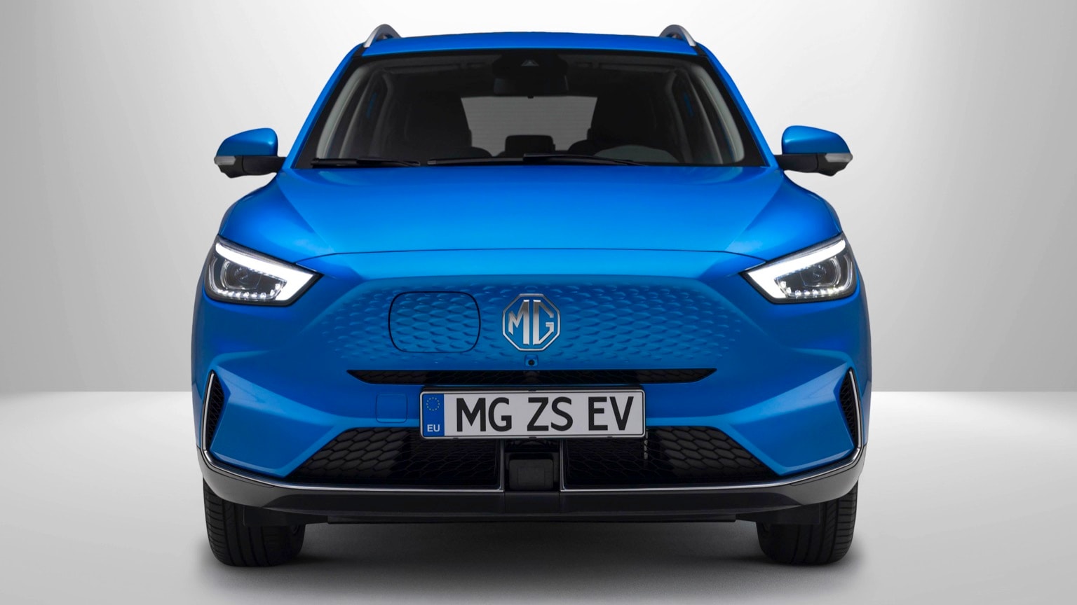 the front of a blue car