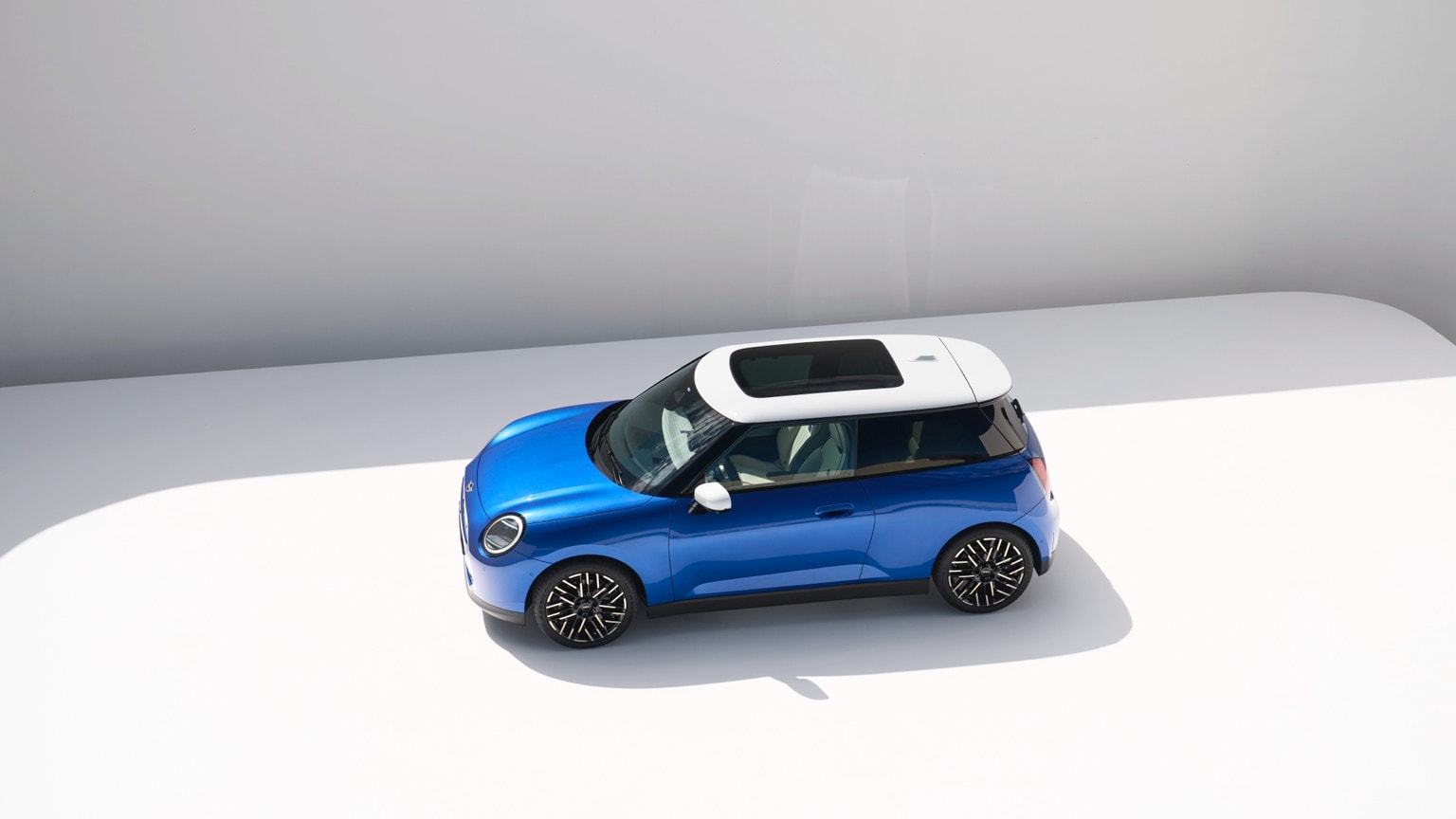a blue and white car