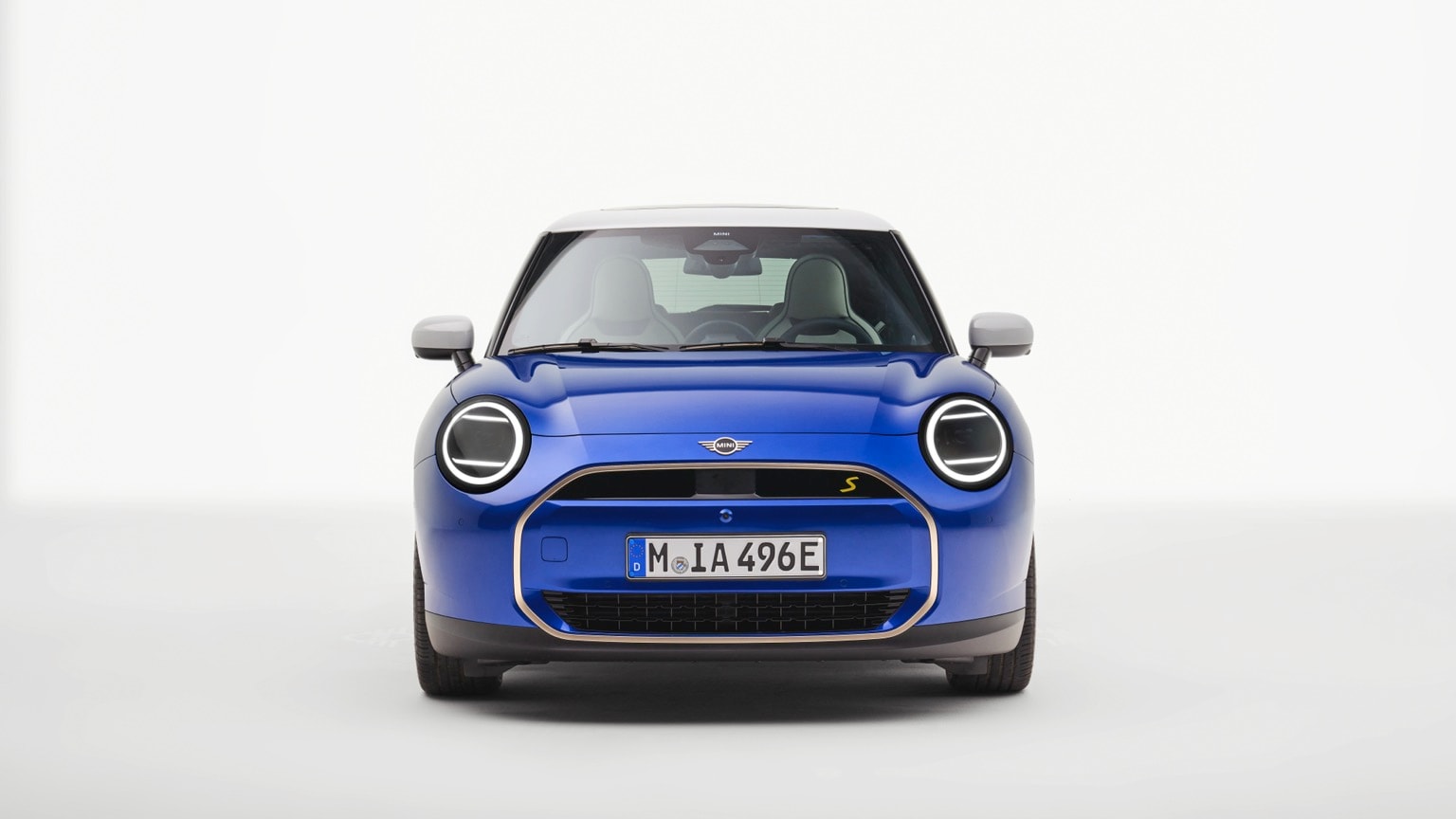 the front of a blue car