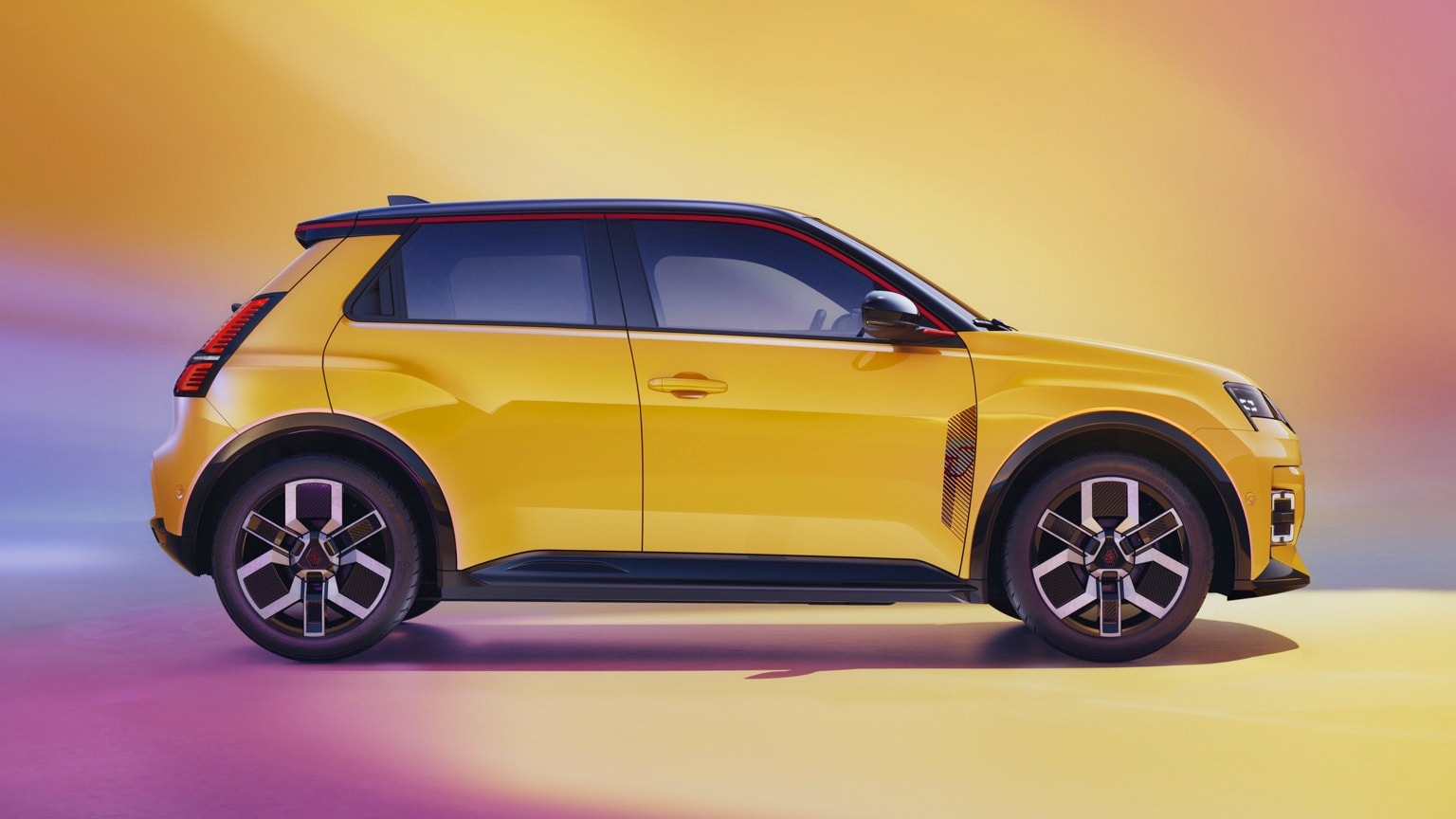 a yellow car with black trim