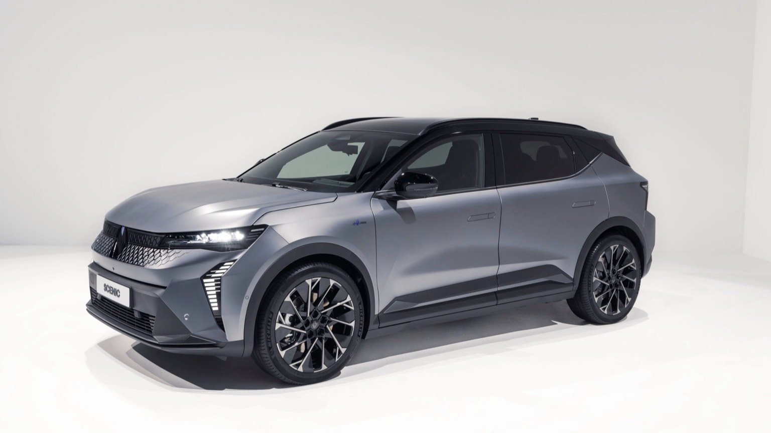 a silver car with black trim