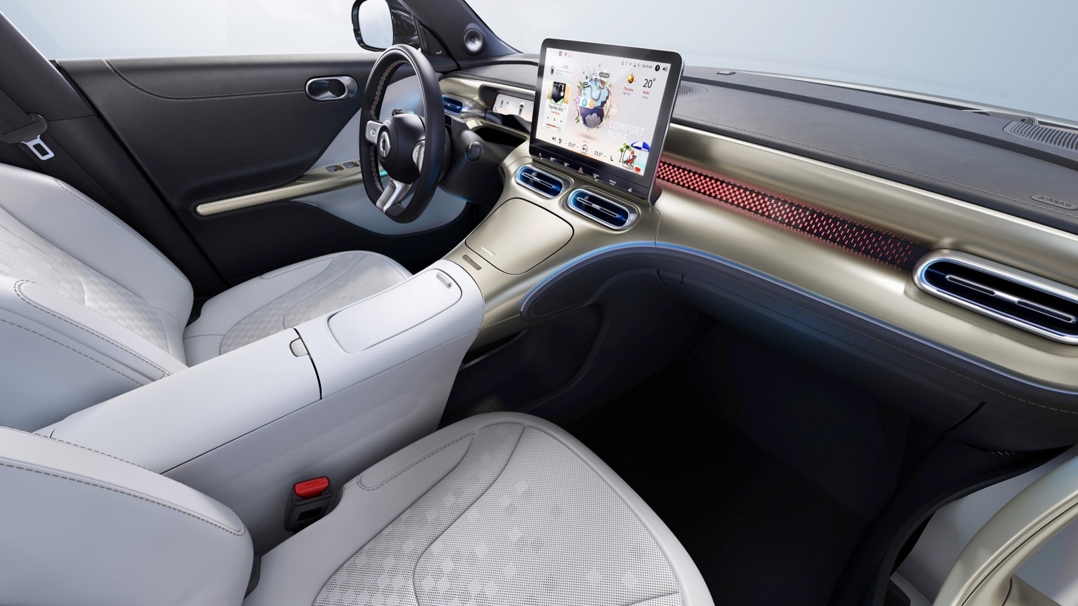 l'intérieur d'une voiture avec un écran sur le tableau de bord