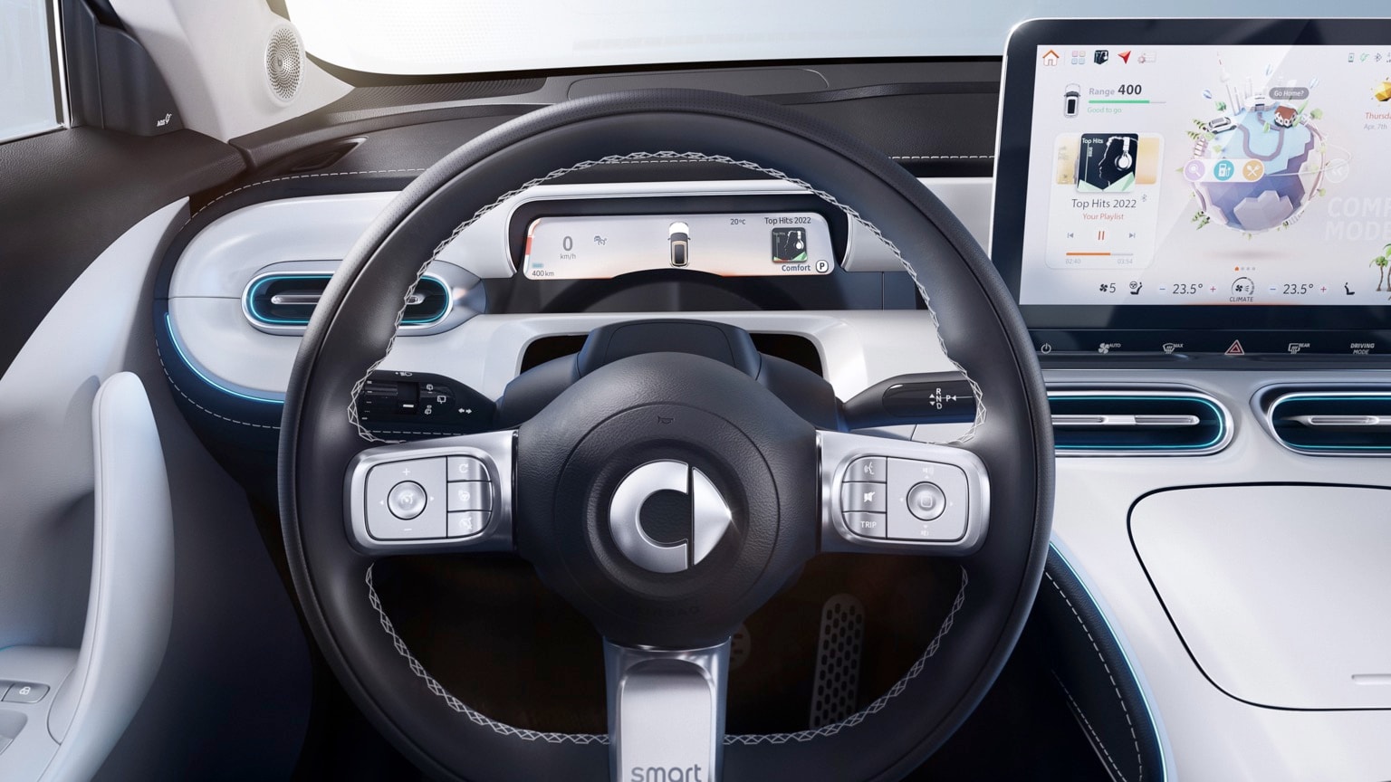 le volant et le tableau de bord d'une voiture