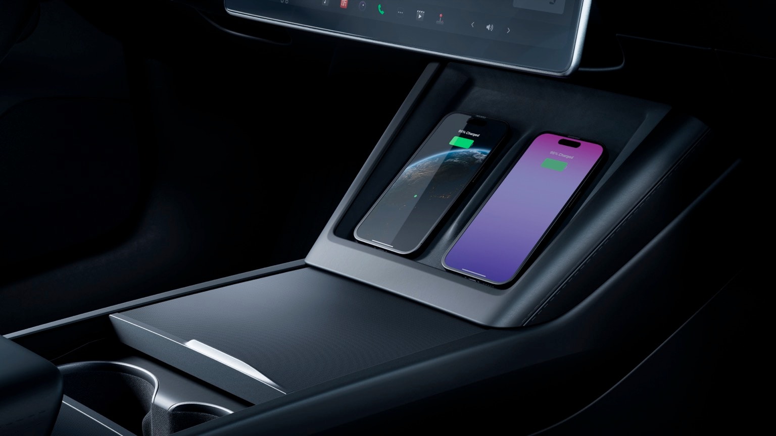 a two cell phones in a car
