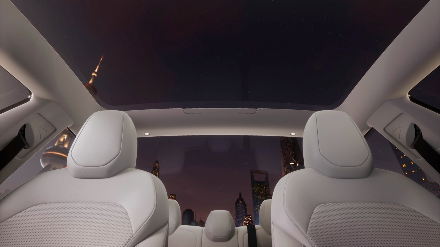 the inside of a car with the back seat and the back window