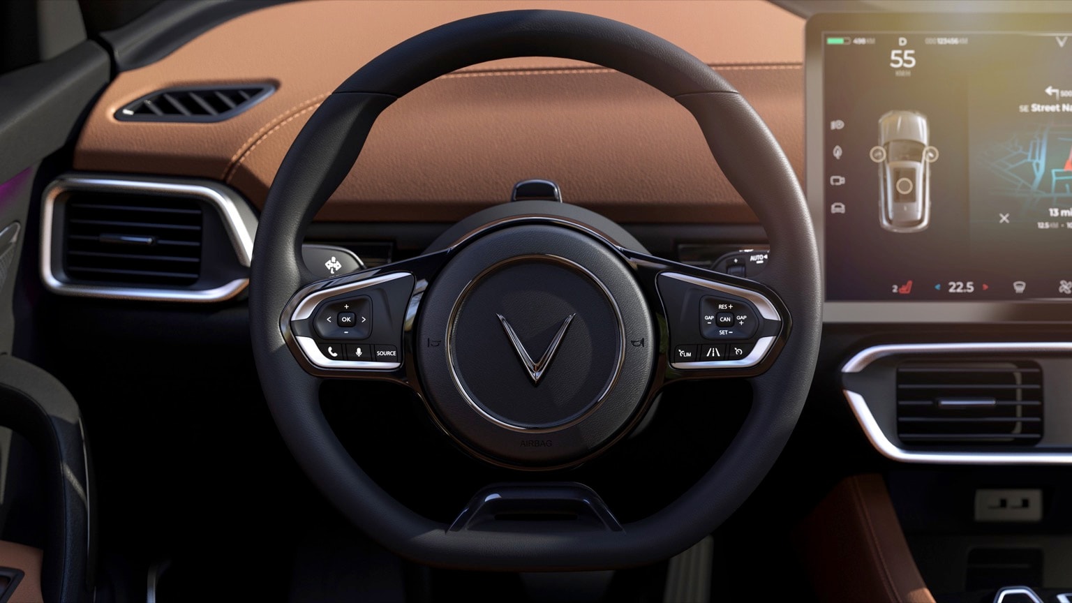 le volant et le tableau de bord d'une voiture