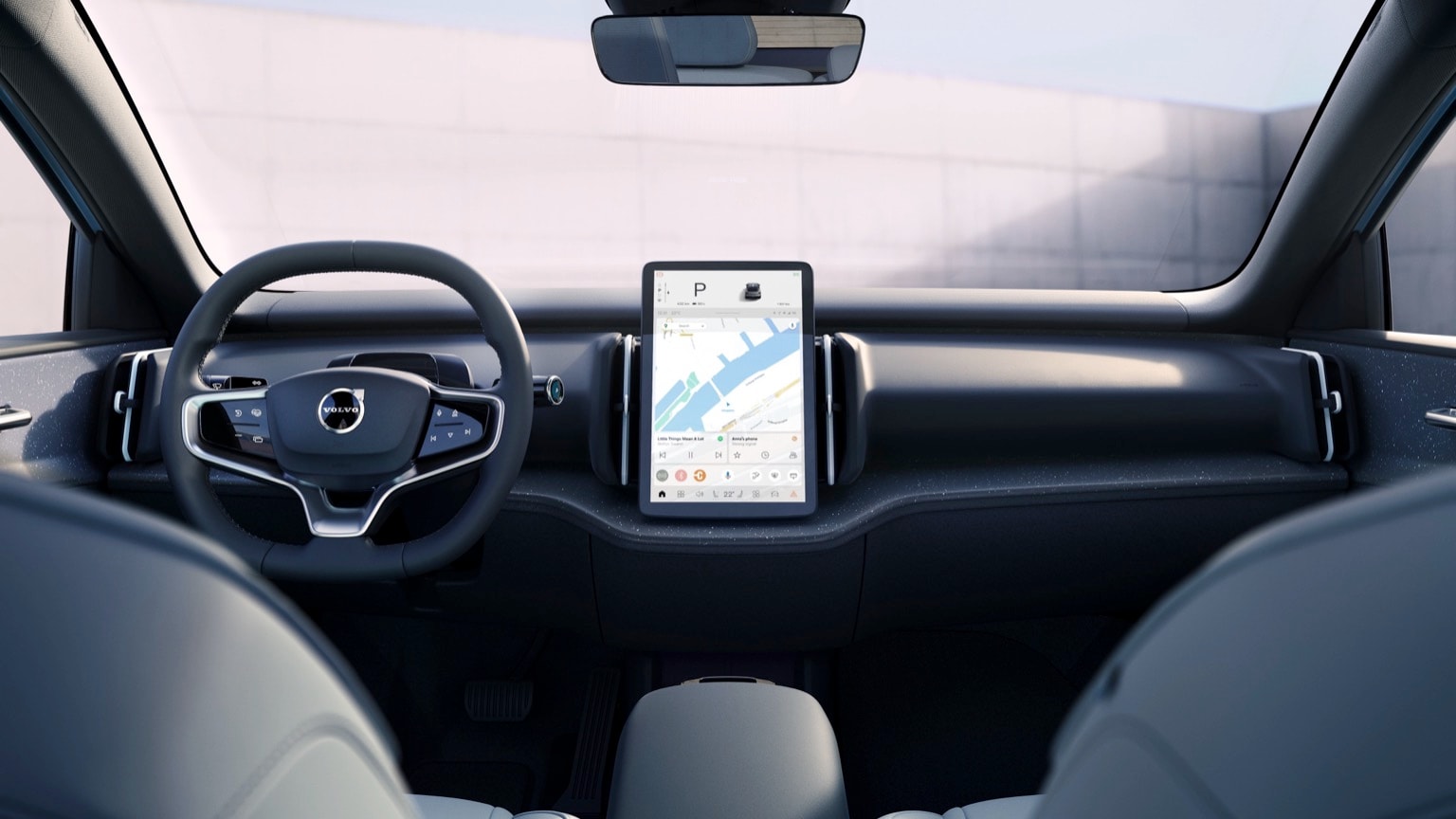 une voiture avec une tablette sur le tableau de bord